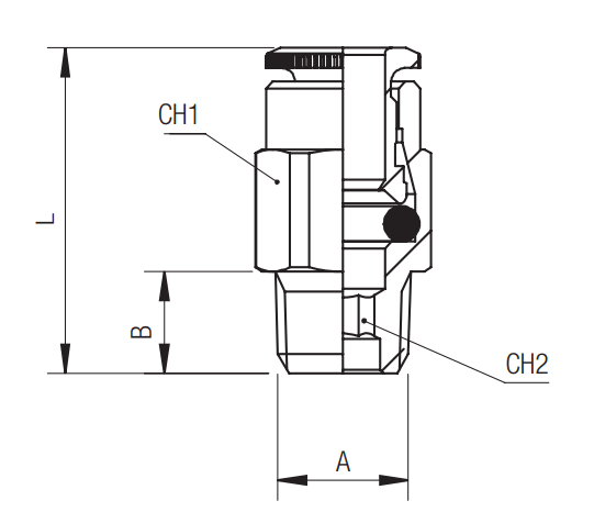 afmetingen hoge druk push-in fittingen rechte inschroef