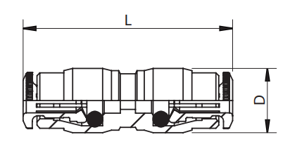 afmetingen hoge druk push-in fittingen rechte verbinding