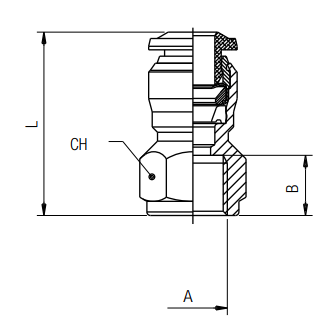 afmetingen push-in fittingen INCH rechte opschroef