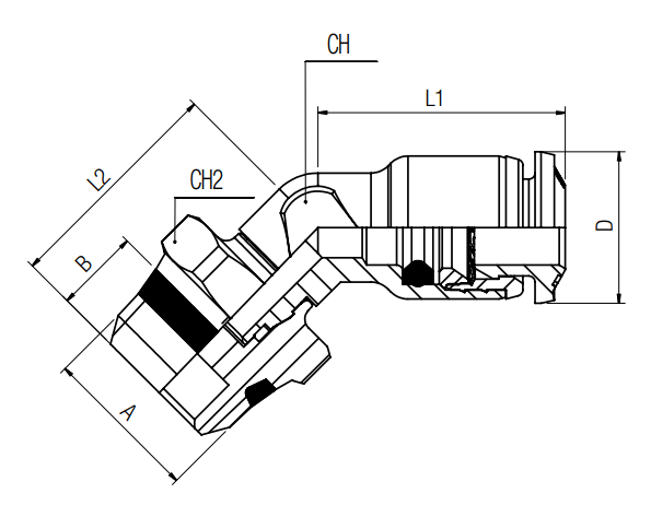 afmetingen push-in fittingen INCH rechte inschroef