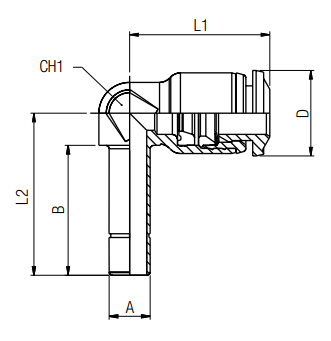 afmetingen push-in fittingen INCH haakse steel