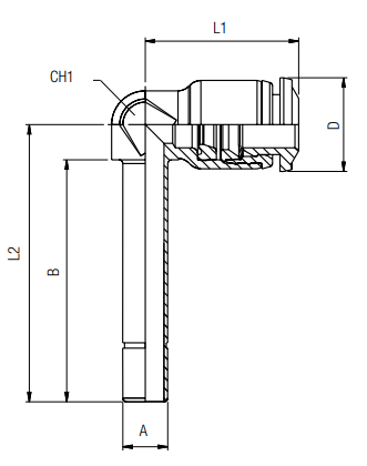afmetingen push-in fittingen INCH haakse steel