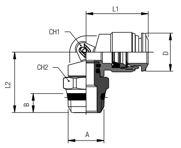 afmetingen push-in fittingen INCH haakse inschroef
