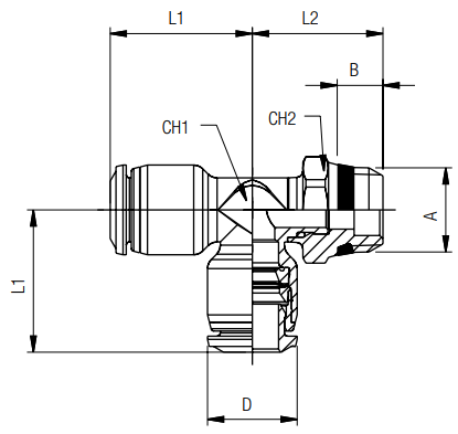 afmetingen push-in fittingen INCH L-inschroef