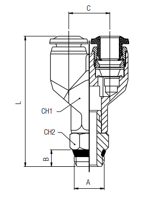 afmetingen push-in fittingen INCH Y-inschroef